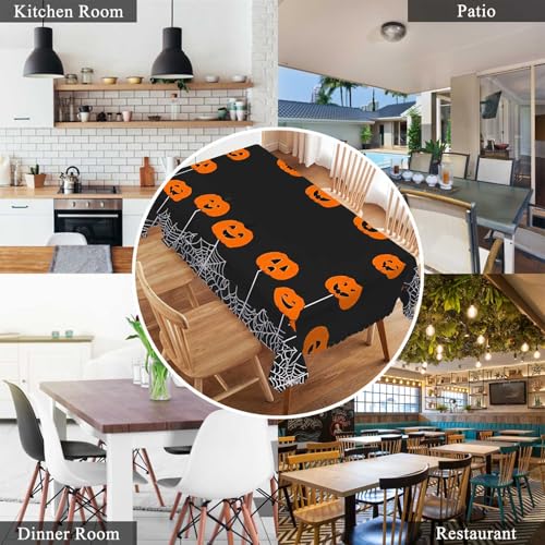 Halloween Pumpkin 52x70 Inch Oblong Tablecloth - Spiders & Web Farmhouse Decor