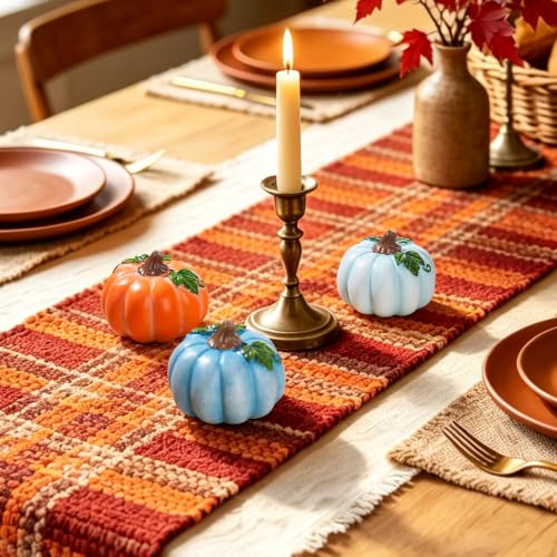 Fall Pumpkin Decorations Set of 3 - Resin Pumpkins with Vines & Leaves
