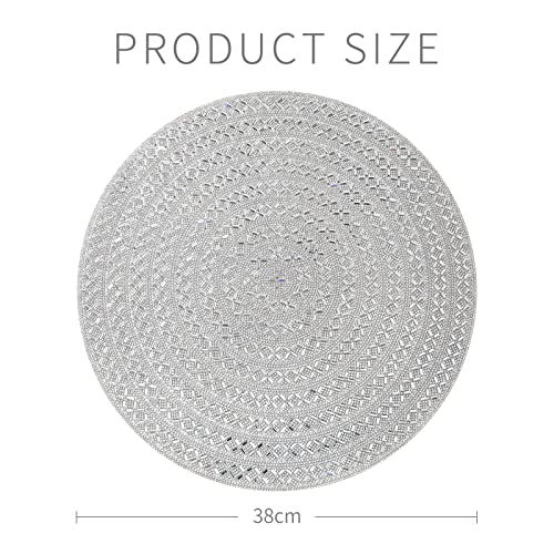 Silver Rhinestone Placemats Set of 4 - 15 Inch X Pattern Glass Table Decor - Silver-X-Pattern