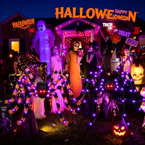 Judilo 4.9FT Giant Halloween Spider Decoration with 38 LED Lights - Black, 1 Pack