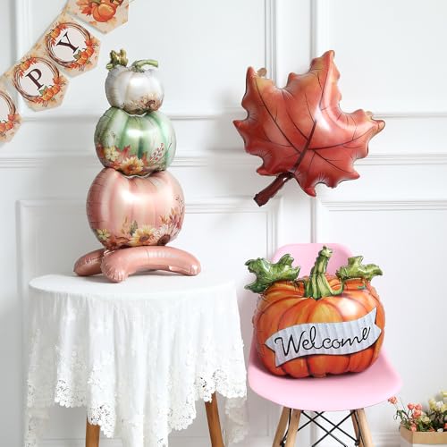 Orange Fall Thanksgiving Balloon Set - 4 Piece Maple Pumpkin Foil Balloons