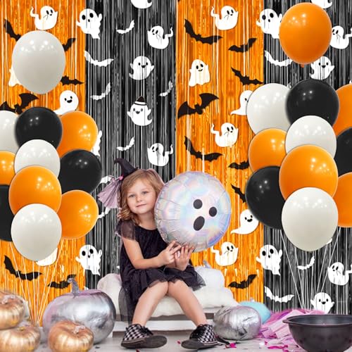 Halloween Fringe Curtain Bat Ghost Pattern 2 Pack - 3.3 x 6.6 ft Photo Backdrop & Party Decor