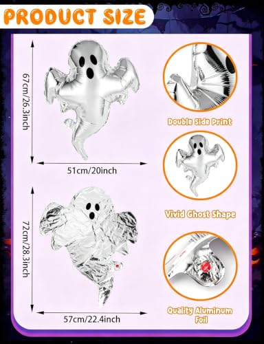 8Pcs Halloween Ghost Foil Balloons - Spooky Ghost-Shaped Party Decor