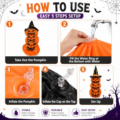 Inflatable Halloween Pumpkin Decoration - 67 Inch Jack O Lantern Yard Display with Witch Hat