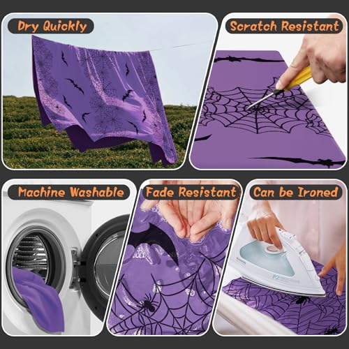 Purple Halloween Spider Web Bat Tablecloth 60x120 Inches Washable Polyester Decor