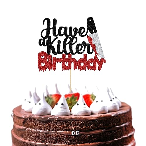 Black Glitter Halloween Cake Topper - Killer Birthday & Photo Booth Decor
