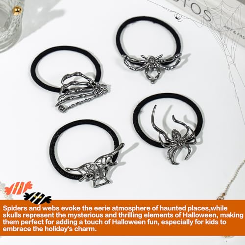 Gothic Halloween Hair Ties Set - Skeleton Hand Spider Web Skull Ponytail Holders for Women