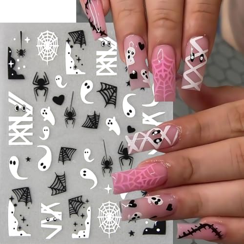 Halloween Ghost Nail Art Stickers - Diamond Ghost Variation, 8 Sheets Self-Adhesive Spiders & Web Design for Nails