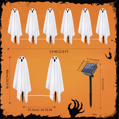 Solar Ghost String Lights for Halloween Garden Pathway Decor - 12.8 FT, 6 Pack