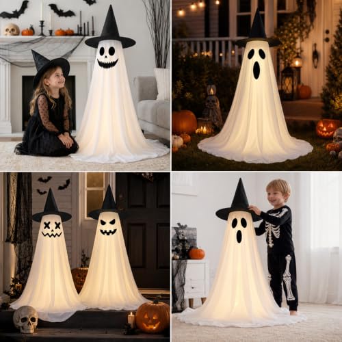 Halloween Ghost Lighted Decoration Set with Remote Control - 63 Inches, Indoor & Outdoor Use
