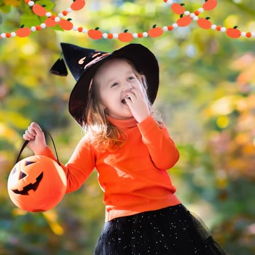Halloween Pumpkin Felt Banner with Ball Garland Indoor Party Decorations - Fall Festive Decor