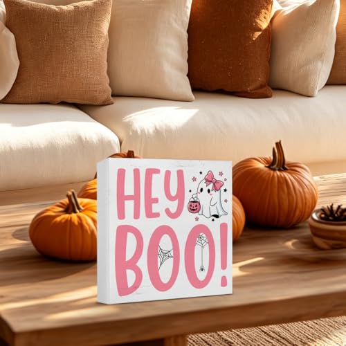 Halloween Ghost Wood Sign - Spooky Hey Boo Decor for Party & Home