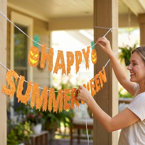 Glitter Summerween Banner - Pre-Strung Spooky Summer Party Decor