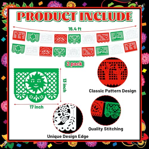 Mexican Independence Day Red Green White Papel Picado Banner - 15.8ft