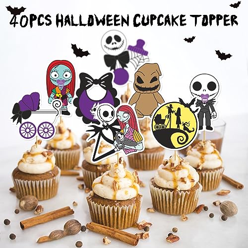 Night Before Christmas Cupcake Toppers - Black 40PCS Halloween Cake Decorations