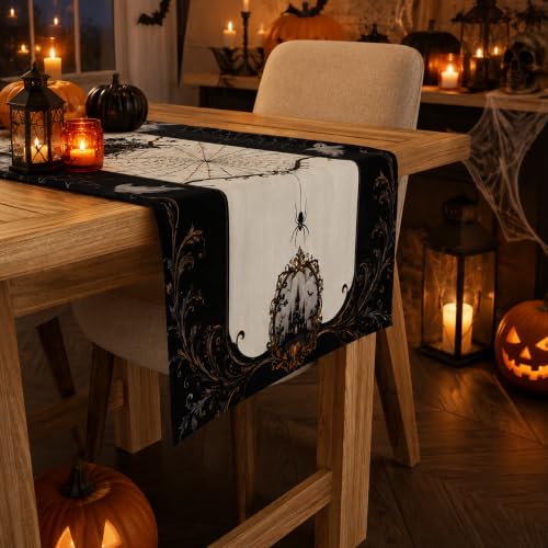 Halloween Gothic Pumpkin Ghost Spider Web Table Runner - OHOME Halloween Decorations