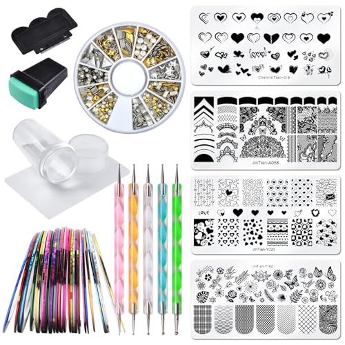 Nail Stamping Kit 4pc Heart Lace Plate & Dotting Tools - Style B