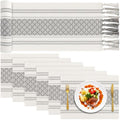 ADRIMER Boho Table Runner & Placemats Set of 6 - Grey & White, Rectangular, 72 Inch