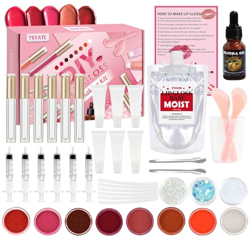 Pink Lip Gloss Making Kit - DIY Lip Gloss Set for Kids & Women, Moisturizing Base, Jojoba Oil, Tubes, Gift
