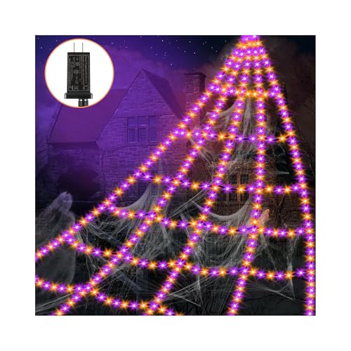 Halloween Web Lights with 550 LEDs & 8 Modes - Outdoor Spider Web Decor, 16.4ft, Waterproof, Timer, No Big Spider