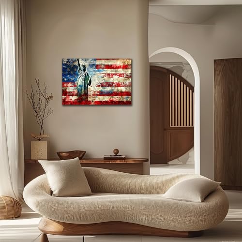 American Wall Art Canvas Prints - Vintage USA Flag & Lady Liberty 18x24 Inch - Variation: USA Flag23
