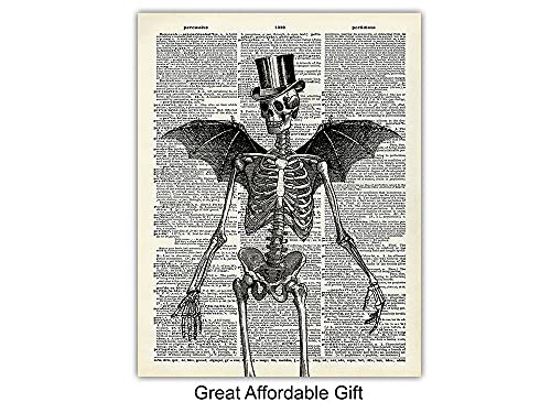 Gothic Bat Wall Art Prints - Skeleton Steampunk Decor for Home, Office & Halloween
