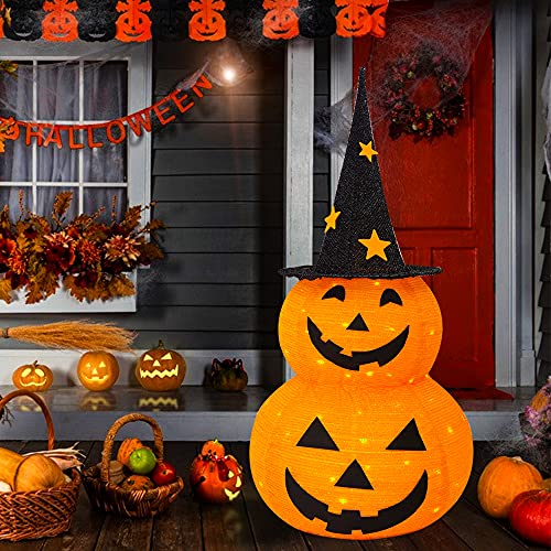3 Ft Collapsible Pumpkin Man Halloween Decoration with LED Lights & Star Hat