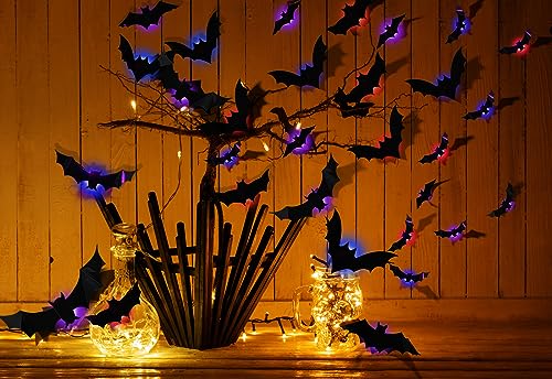 Makevivi 24-Pack LED Halloween Bat Decorations 3D Wall Lights for Door & Window - Bat / 60 Pcs