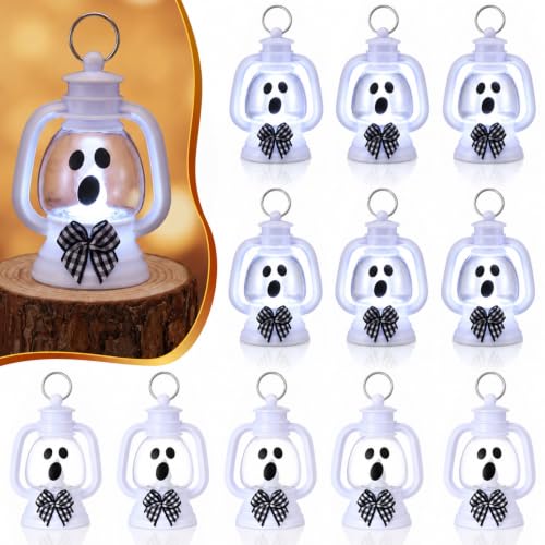 Halloween Mini Ghost Lanterns Set - 12 LED Ghost Lights for Halloween Decorations