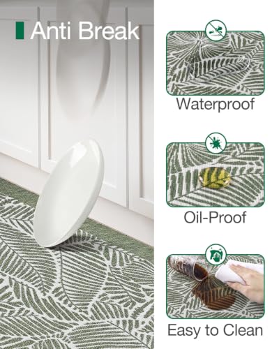 Anti-Fatigue Kitchen Mat 20x32 Inch Extra Thick Cushioned Leaf Green - Non-Slip, Waterproof