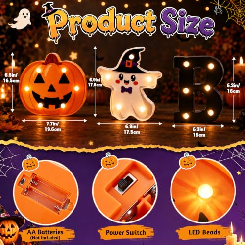 Halloween BOO Pumpkin Ghost Light Up Letters Sign - 3 Pack Variation of Halloween