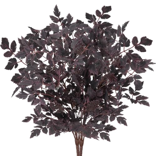 Fall Floral Stems - Deep Purple Artificial Cimicifuga Foliage for Halloween & Thanksgiving Decor - 30 Inch, 2 Pack