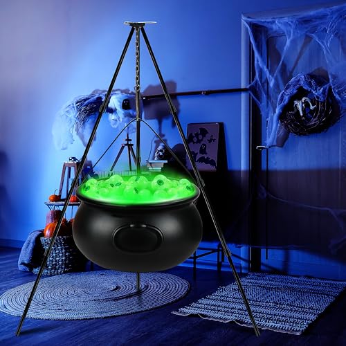 Halloween Witch Cauldron Set with Tripod & Eyeball String Lights - Indoor Outdoor Decor
