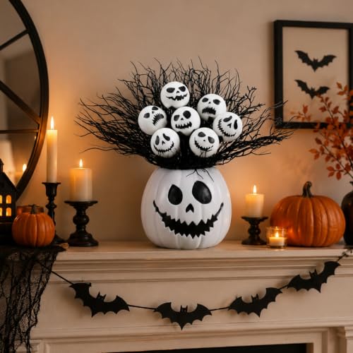 Halloween Resin Pumpkin Vase with Ghost Skull Face & Spooky Balls - Scary Face Variation