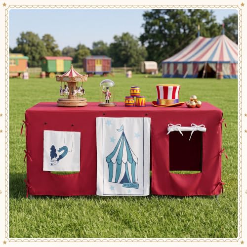 Halloween Circus Tablecloth - Large Peach Skin Fabric with Multi Color Design - 90x118 Inches