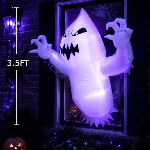3.5FT Inflatable Halloween Ghost for Outdoor Yard and Window Decor with LEDs