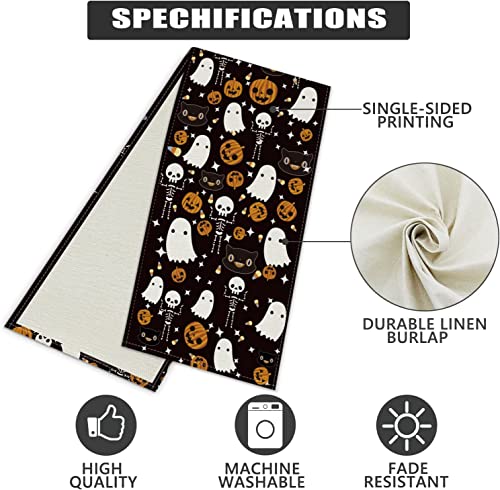 Halloween Table Runner Black Cat Pumpkins 13x36 Inch Seasonal Kitchen Decor
