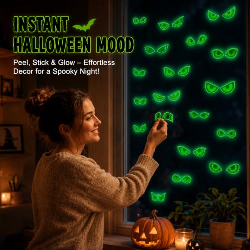 Glow in The Dark Halloween Decorations with Creepy Eye Stickers Set