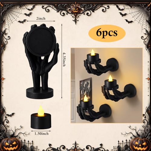Halloween Skeleton Hand Wall Candle Holder Set - 6 Pieces with LED Candles
