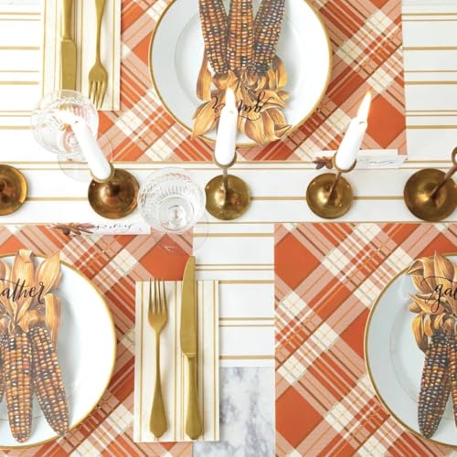 Halloween Paper Placemats - Orange Plaid Disposable Table Decor - 18 Sheets