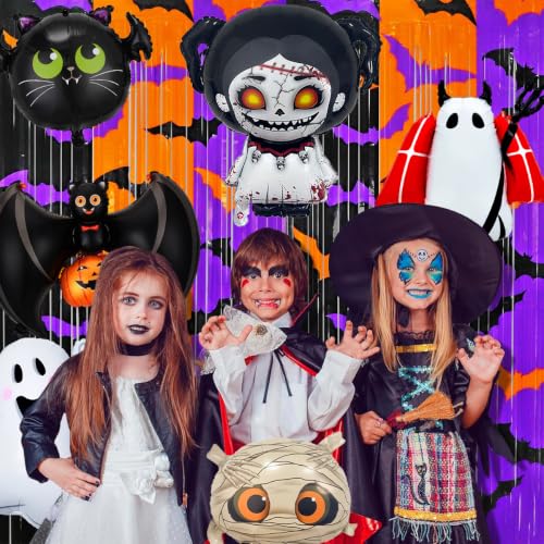 Halloween Balloons with Ghost Bat Horror Doll Party Decorations - Set of 7