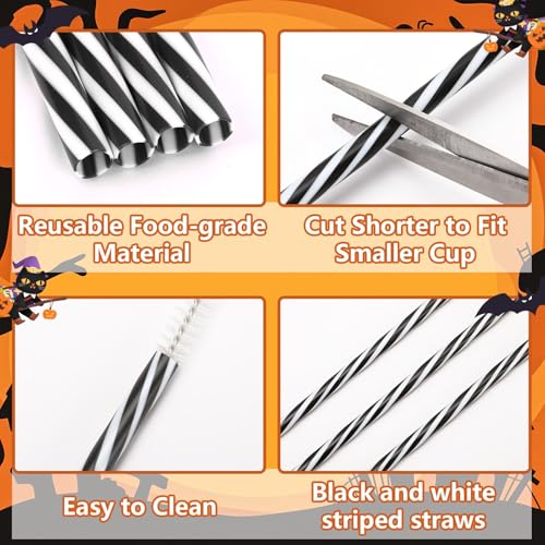 Halloween Style Reusable Black and White Straws - 30 Pack with Brush
