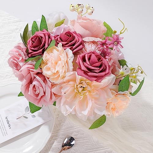 Boho Style Cheesecloth Table Runner with Pink Silk Roses for Wedding & Party Decor
