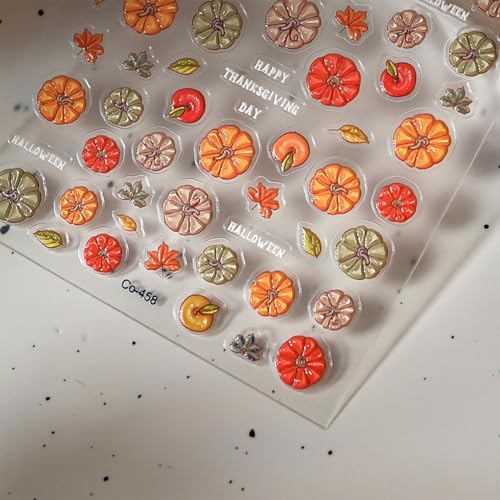 Fall Nail Stickers Set with Pumpkin & Autumn Leaves – Self-Adhesive Nail Art Decals for Women