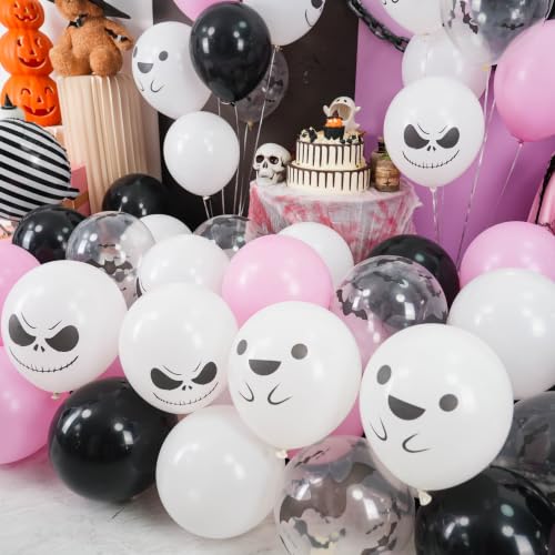 Pink and Black Halloween Balloons with Bat and Ghost Prints - Variation: Black Pink White