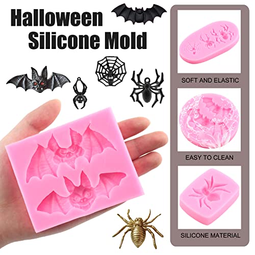 Halloween Spider Web & Bat Silicone Mold Set - Style E, 4-Piece Cake Decorating Molds