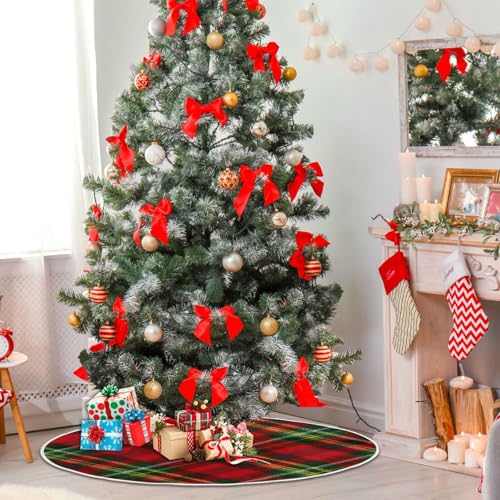 Christmas Tree Skirt Decoration 35.4 Inch Mini Tartan Plaid Red Green Holiday Home Decor - Variation of Red Green Plaid