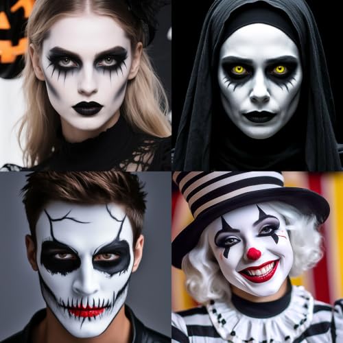 White Face Body Paint for Halloween Makeup - Goth Black & White - Variation 01 White