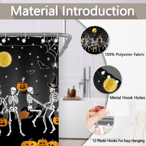 Halloween Dancing Skull Shower Curtain 72x72 Inches Bathroom Decor