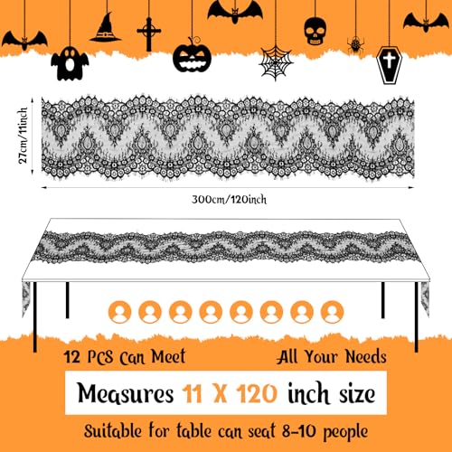 Elegant Black Lace Table Runner 11 x 120 Inch for Wedding Party Decor